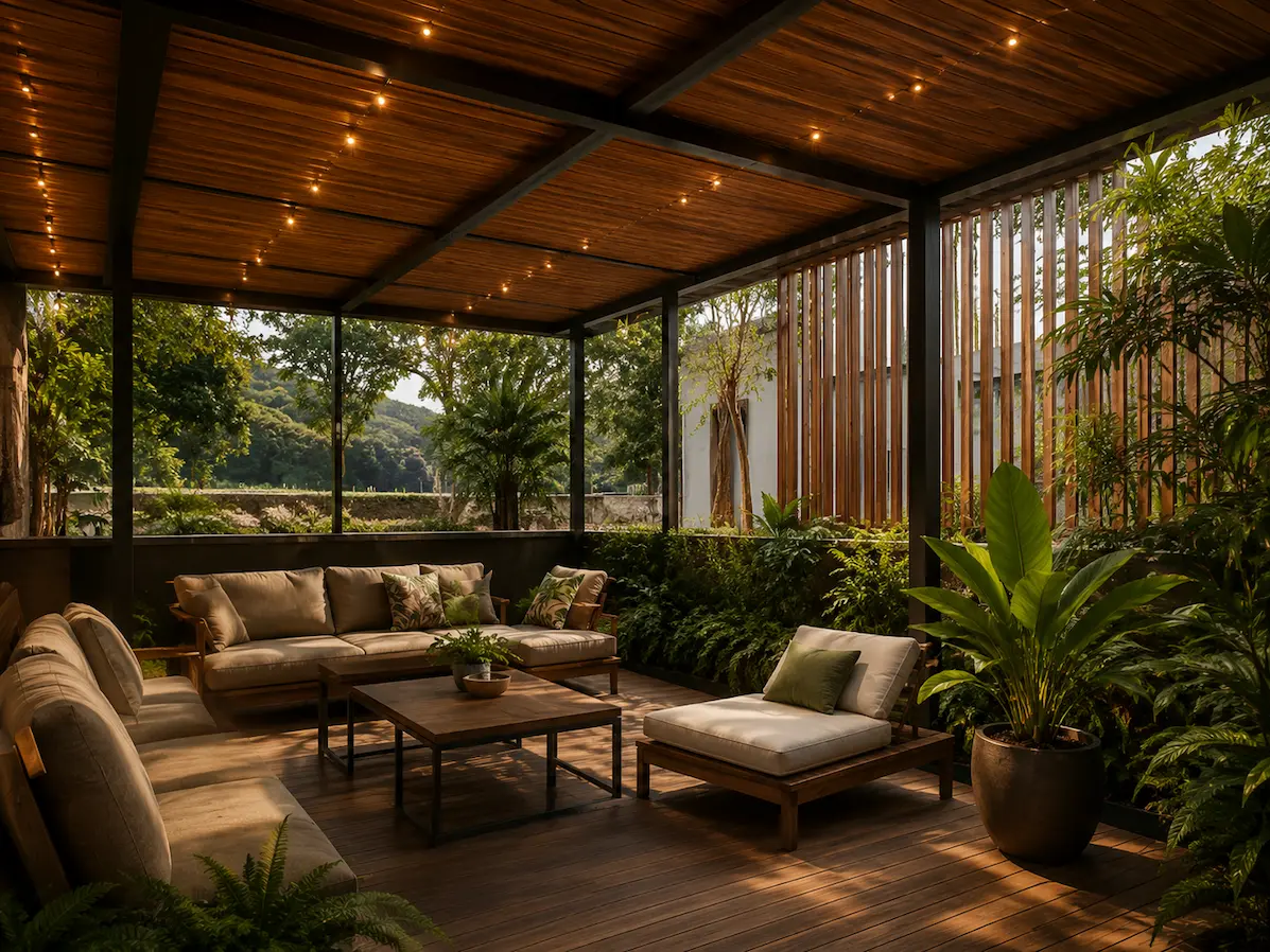 Patio Roble con terraza exterior y cerramientos en madera