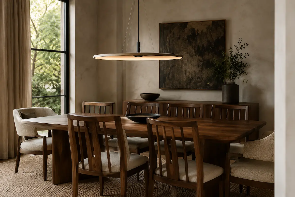 Proyecto Casa Nogal con mesa de comedor y consola en madera